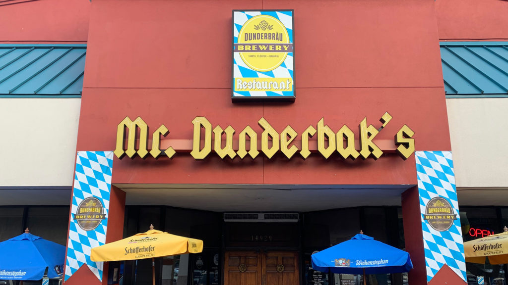 The front entrance of Mr. Dunderbak's restaurant