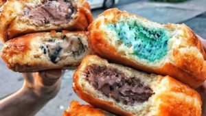 Photo of glazed donuts filled with ice cream