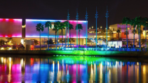 City of Tampa lit up with rainbow lights
