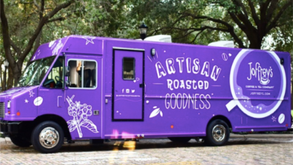 Photo of giant purple coffee truck