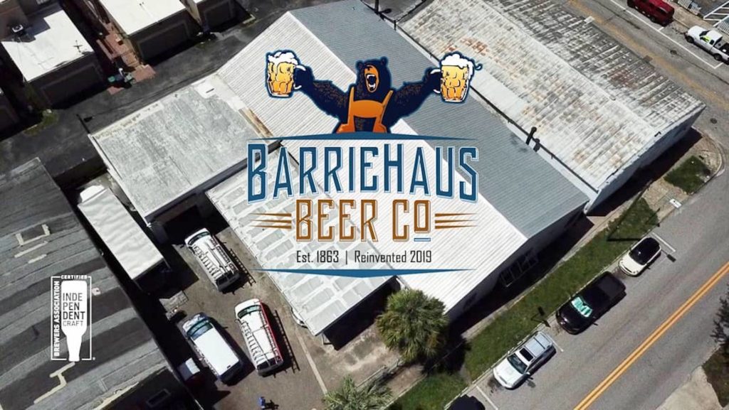 Aerial view of new brewery with Bear logo
