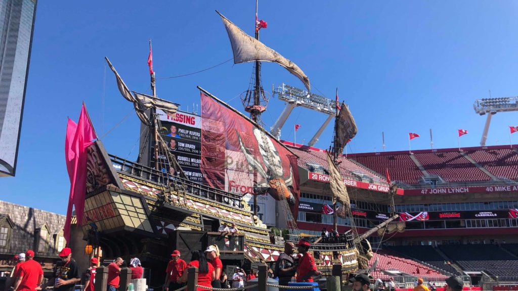 Photo of giant pirate ship at Raymond James Stadium