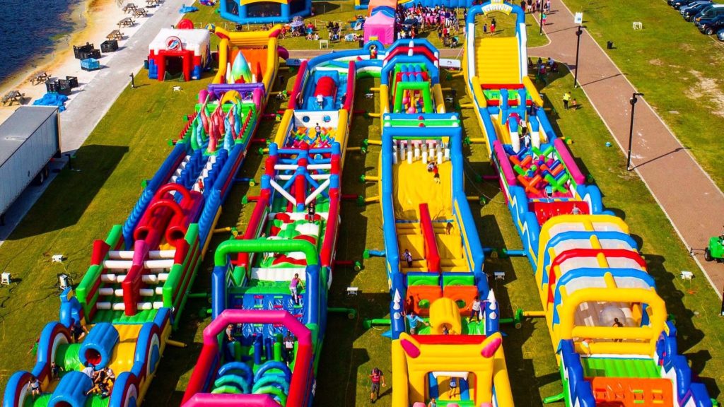 Aerial photo of world's longest inflatable obstacle course