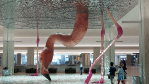 Giant flamingo art installation