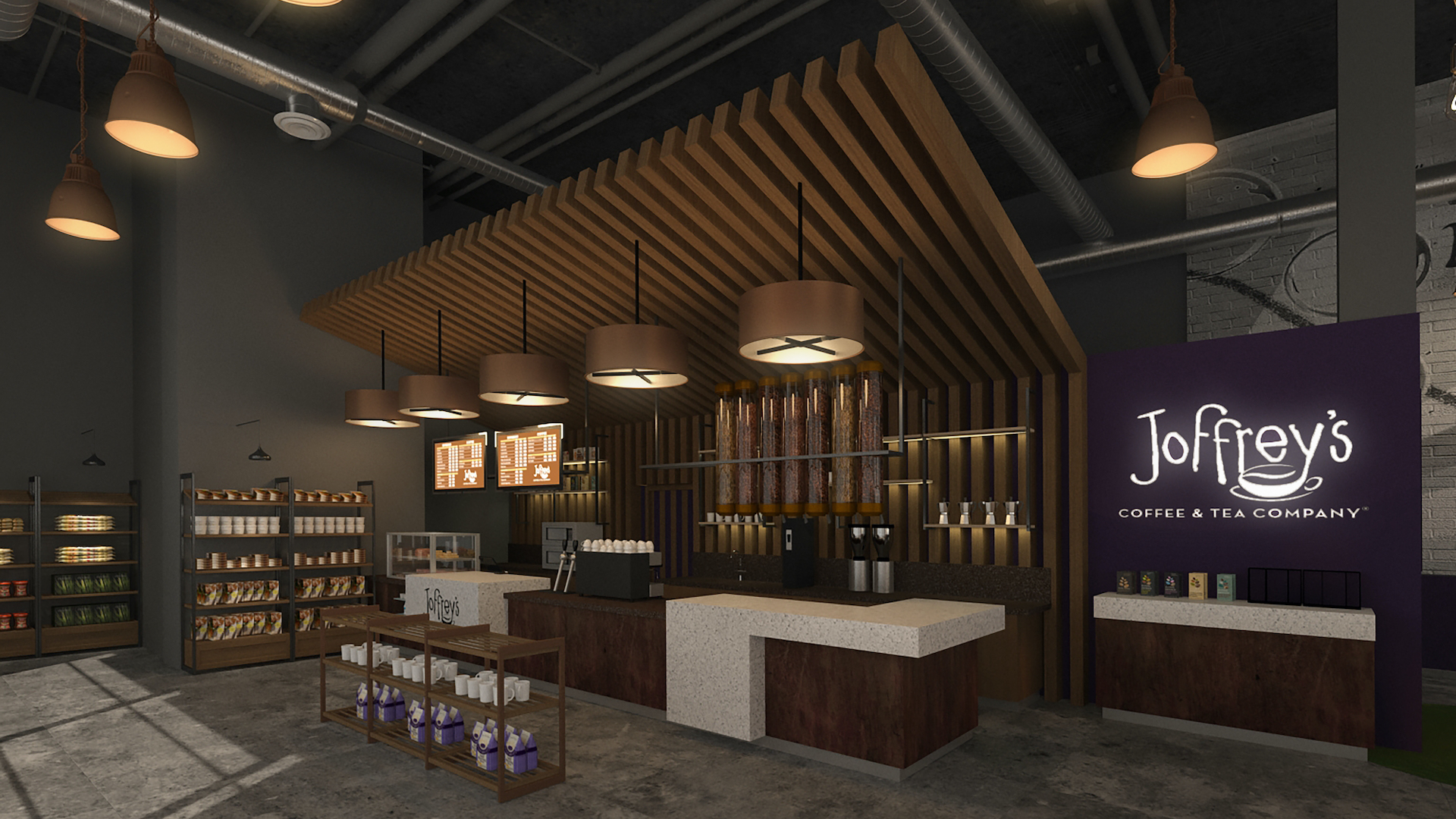 Rendering of a new coffee shop with an espresso bar
