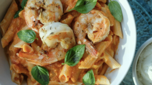 Photo of a shrimp and penne pasta dish