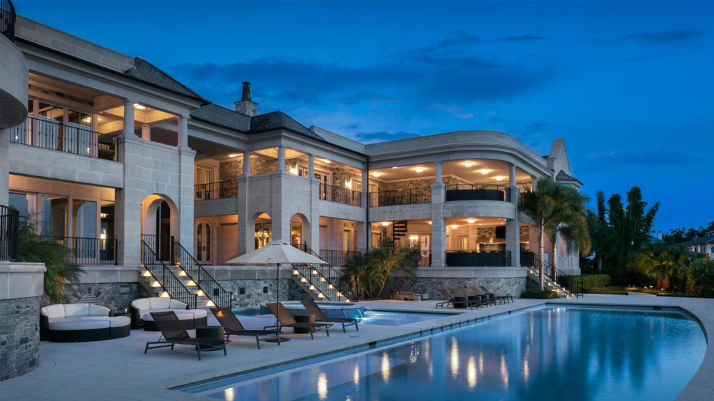 The back of Derek Jeter's home for sale with a view of the pool