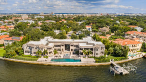 Aerial view from the waterfront side of Derek Jeter's mansion for sale