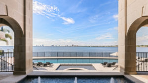 View from the pool looking out into the water at Derek Jeter's home, now for sale