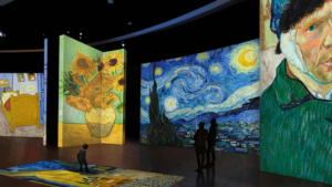 A massive art installation featuring projections of Van Gogh Paintings