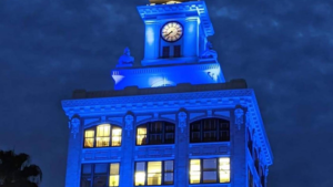 City Hall lit in blue