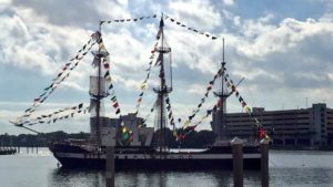 Photo of a large pirate ship floating in Tampa Bay