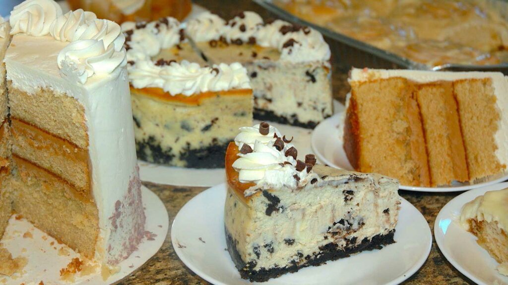 Slices of cake on plates