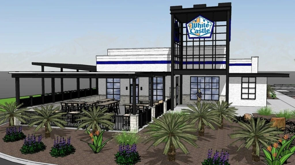 giant white castle with two drive thru lanes