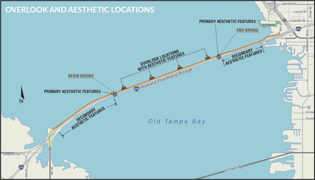 Map of a bridge over Old Tampa Bay