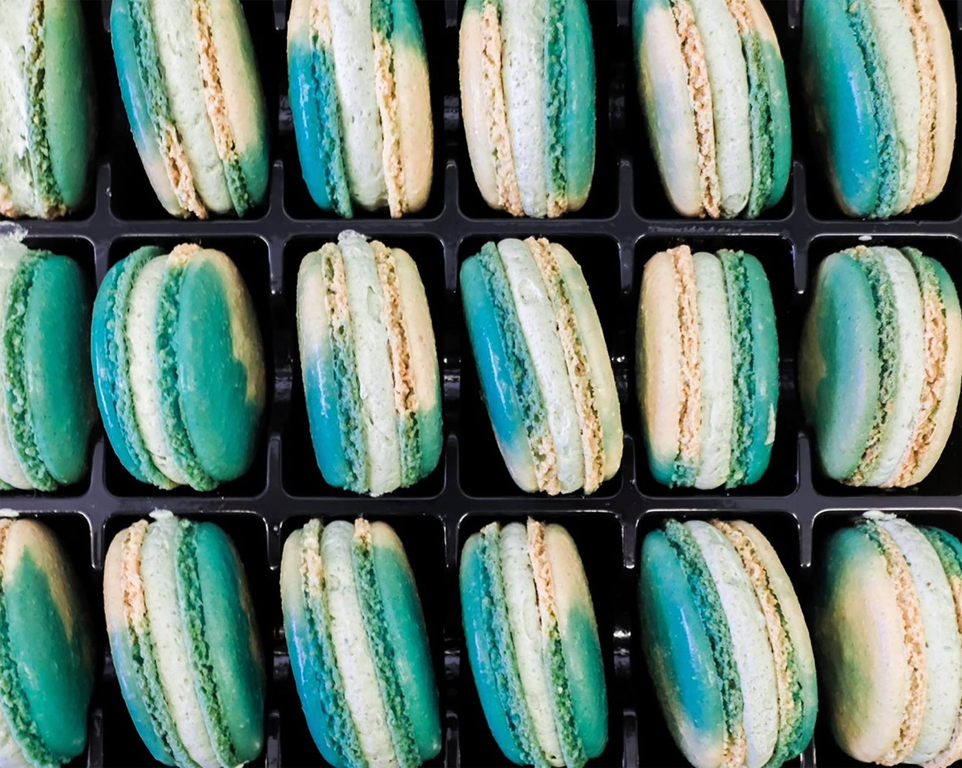 blue and white macarons