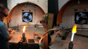 two different glassblowing stations