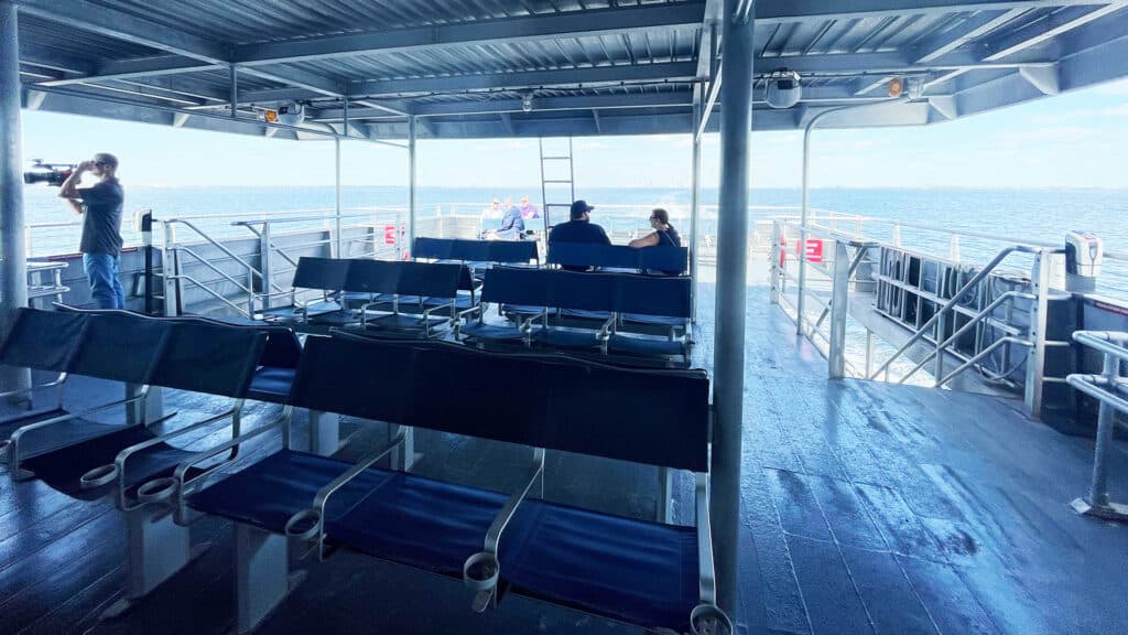 Seating onboard the top deck of the Cross-Bay Ferry
