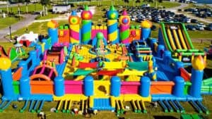 Giant bounce castle with colorful inflatable mazes