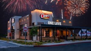 photo of a drive-thru restaurant with a sign reading "Cane's"