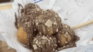 Greek donuts topped with chocolate and cookies