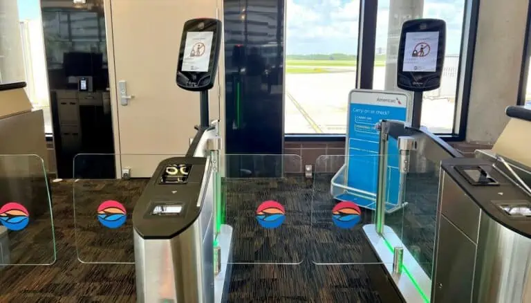 two biometric scanners set in front of an airport gate