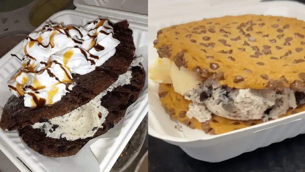 two ice cream sandwiches made with massive 6-inch cookies