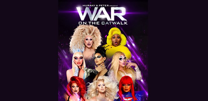 image of 8 models on movie poster for war on the catwalk