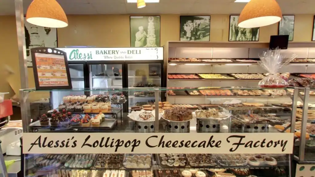 interior of a bakery with multiple sweet treats on display