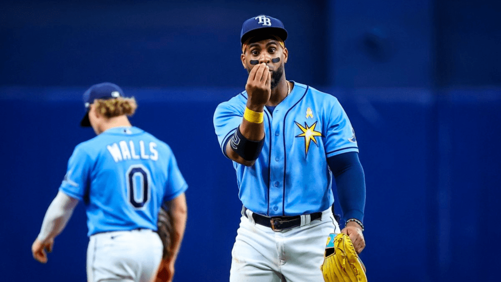 Rays players mid-game