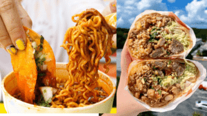 two plates of ramen tacos