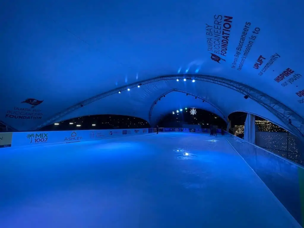 large ice rink with blue lights