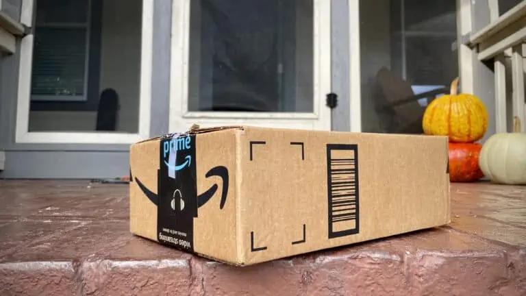 An Amazon package on a doorstep