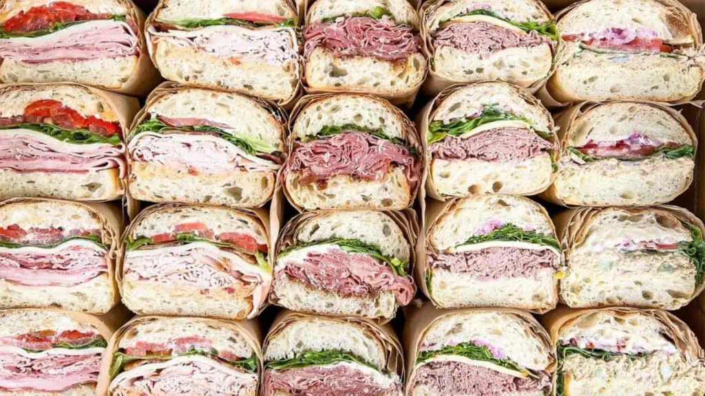 Aerial view of a large collection of sandwiches