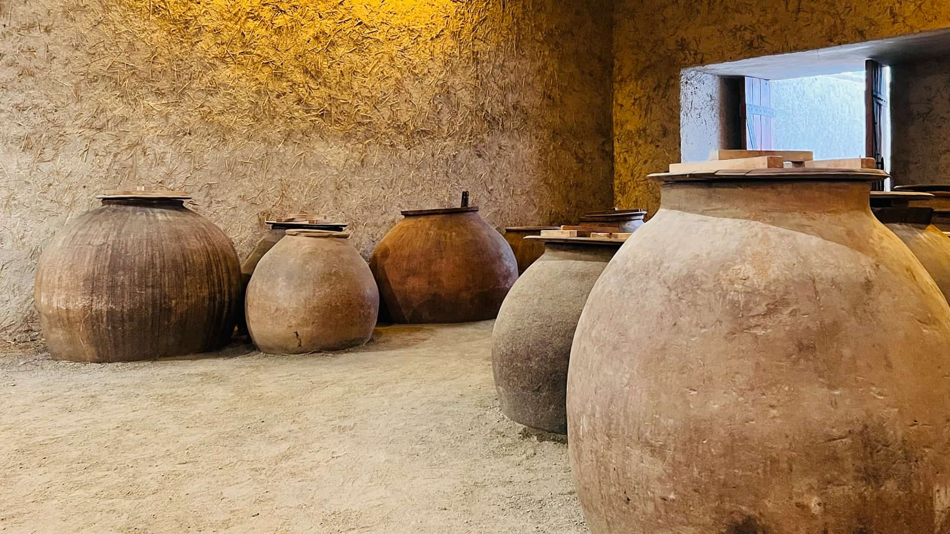 Large clay jars used for storing and fermenting wine