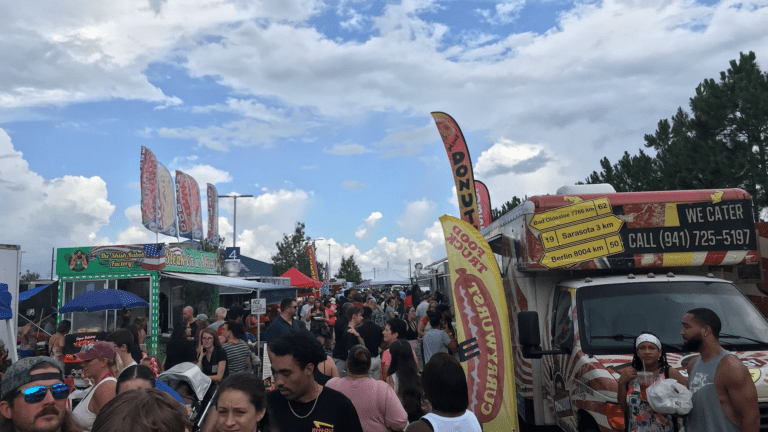 Thousands of people gathered outside for a huge food truck festival.