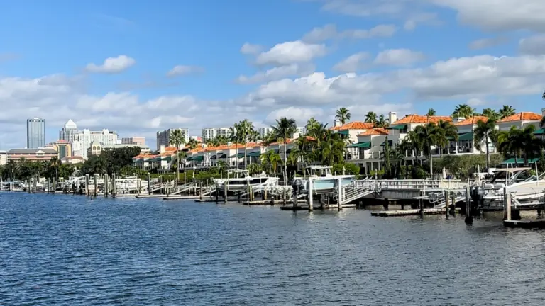 a view of a waterfront neighborhood