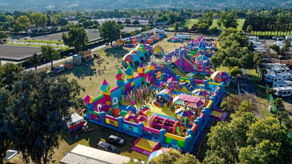 Aerial view of a huge bounce house