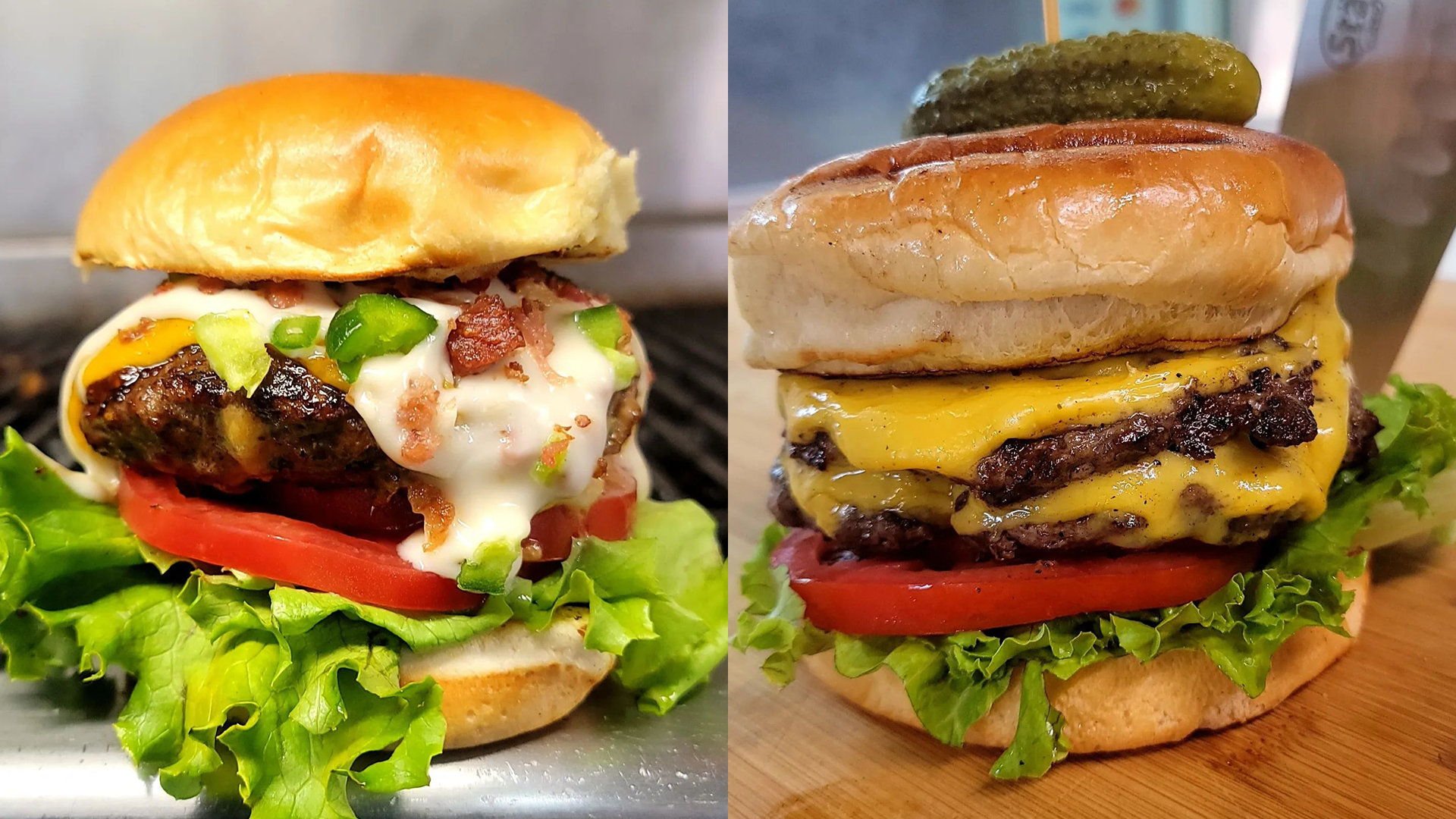 two stacked cheeseburgers