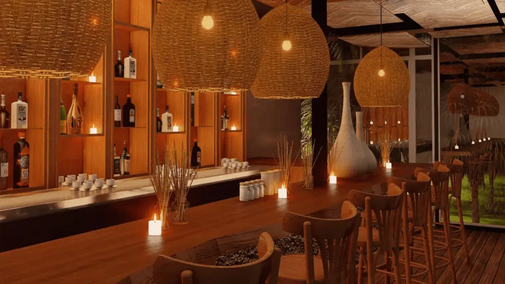 rendering of a Tulum themed bar.