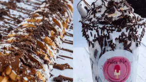 waffle stick next to chocolate Oreo shake