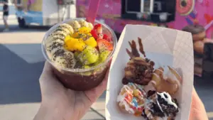 Acai bowl and mini donuts from food truck festival at armature works