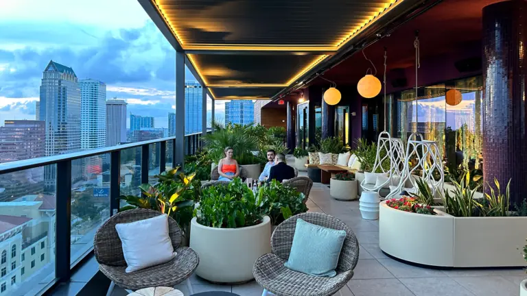 rooftop terrace with skyline views