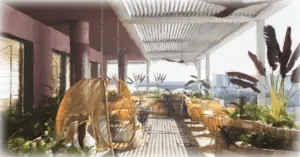 rendering of a rooftop bar