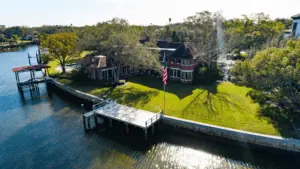 aerial view of a waterfront property