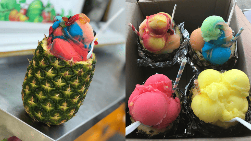 water ices served in hollowed out pineapples. 