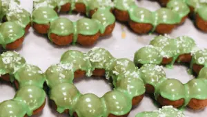 green glazed mochi donuts