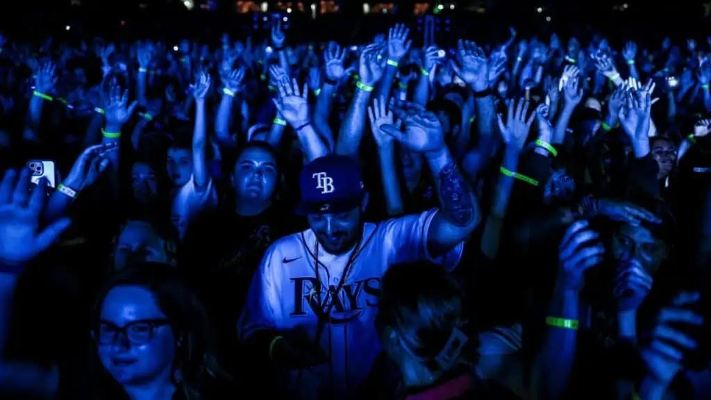 People on the field at a Rays concert