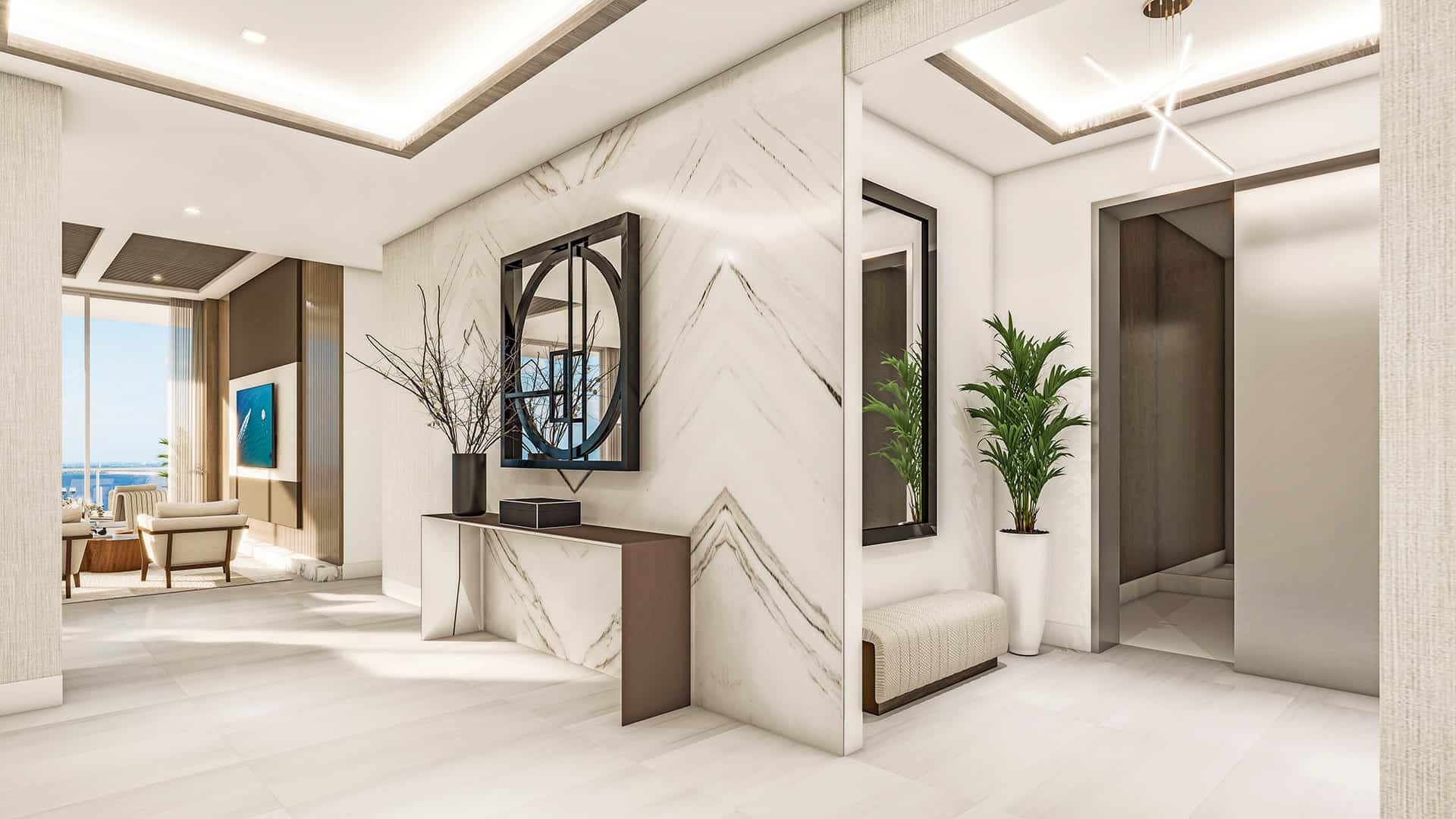 rendering of the entrance to a spacious residence 