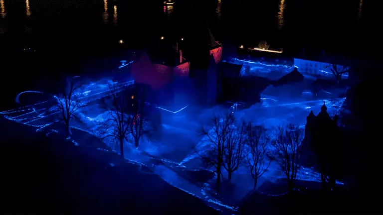 a huge blue light art installation